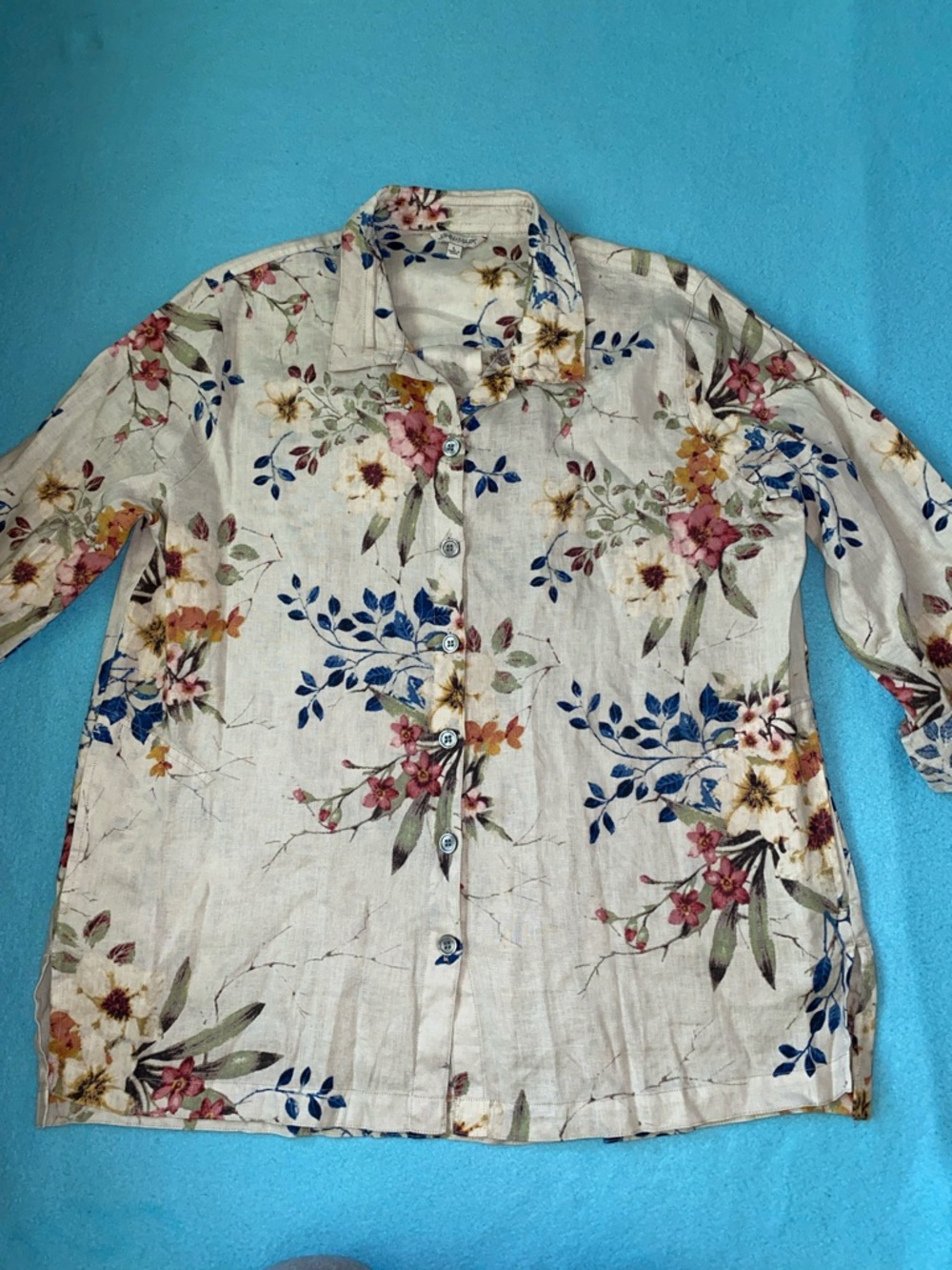 JOHN MARK linen floral button up roll tab long sleeve 2 pockets NWT size L